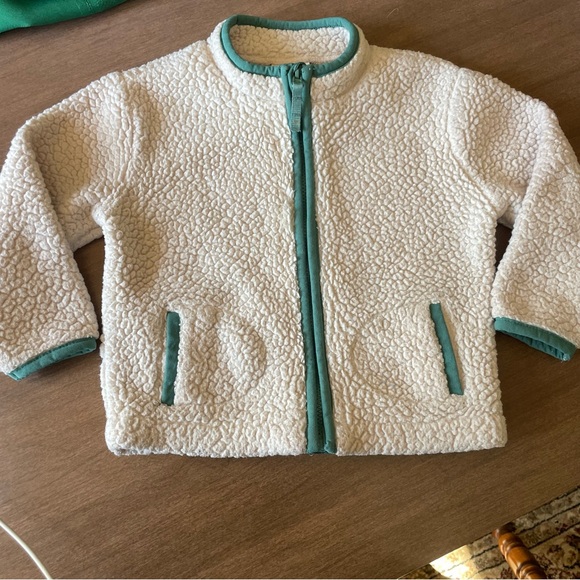 Cat & Jack kids 18mo cream w/green trim fleece Jacket very cute zip up - Picture 1 of 6